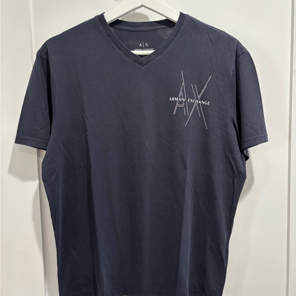 Armani Exchange Men's Dark Gray V-Neck Tee